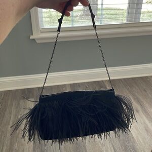 PRADA Piume Feather Satin Chain Black Ostrich Feathered bag w/ auth card